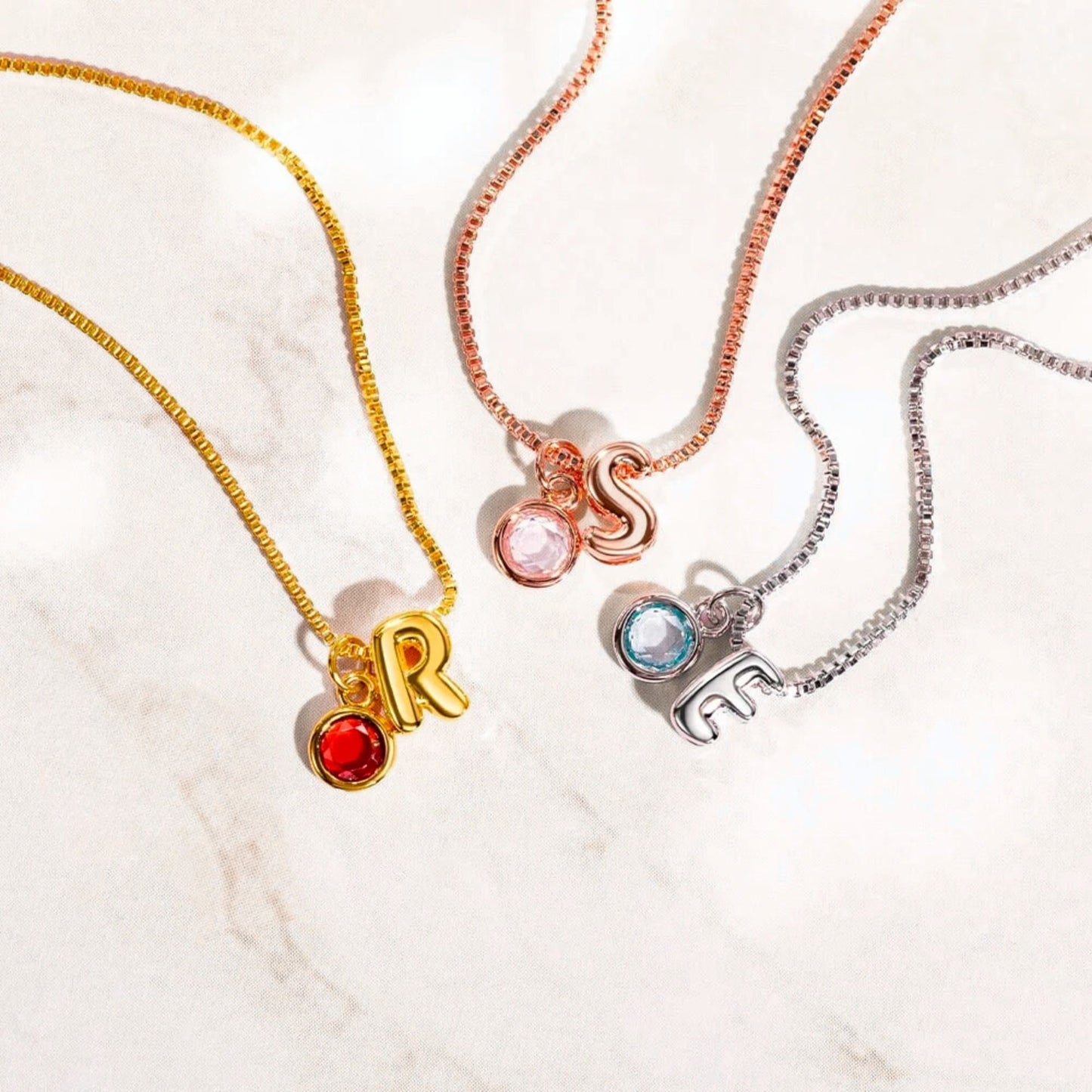 Custom Bubble Initial Birthstone Necklace