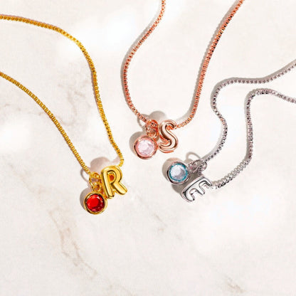 Custom Bubble Initial Birthstone Necklace