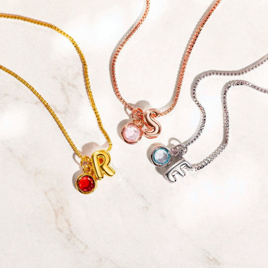 Custom Bubble Initial Birthstone Necklace