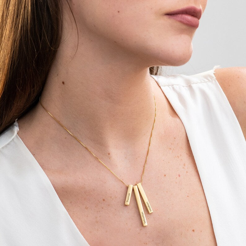 Engraved Vertical Bar Necklace