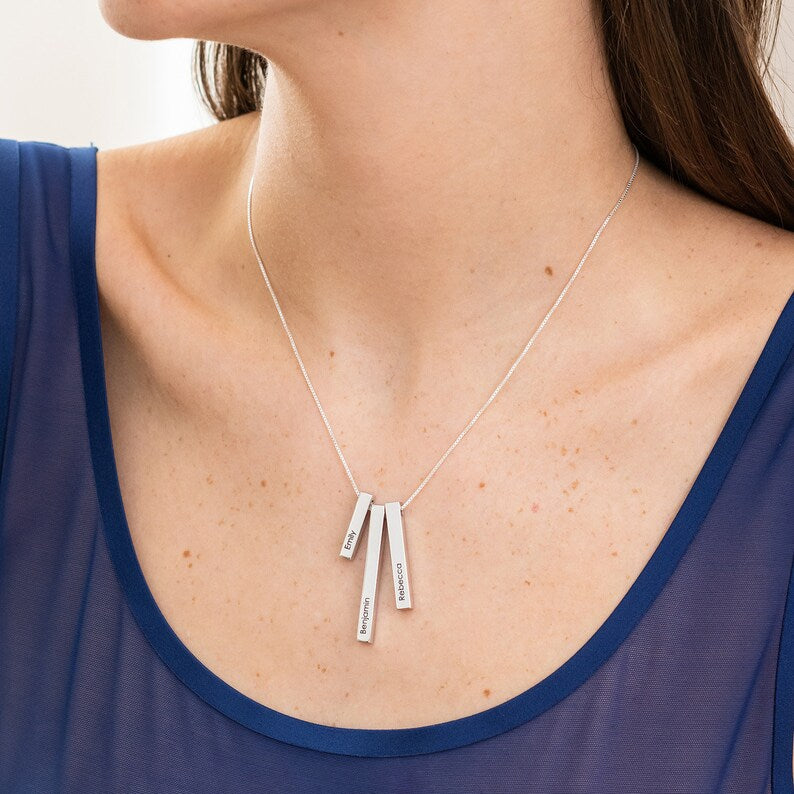 Engraved Vertical Bar Necklace