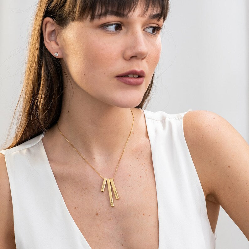 Engraved Vertical Bar Necklace