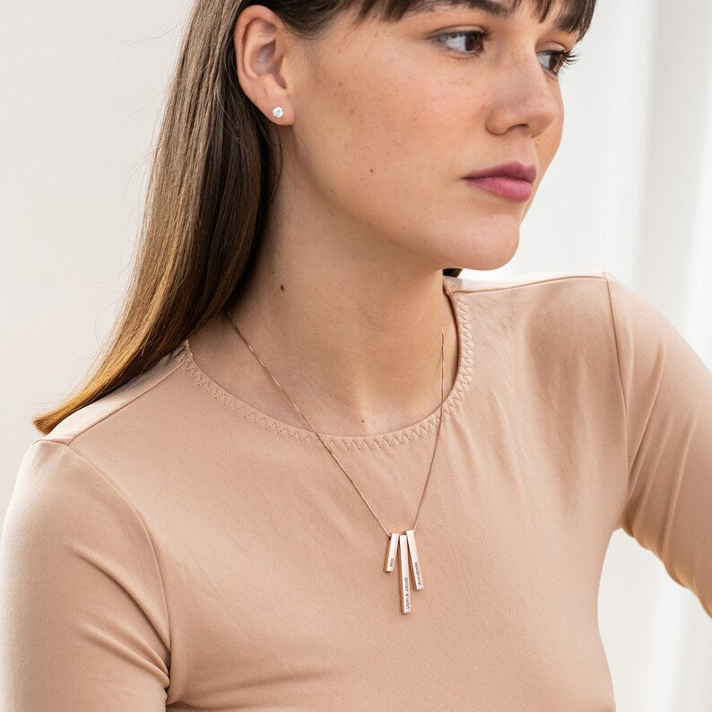 Engraved Vertical Bar Necklace