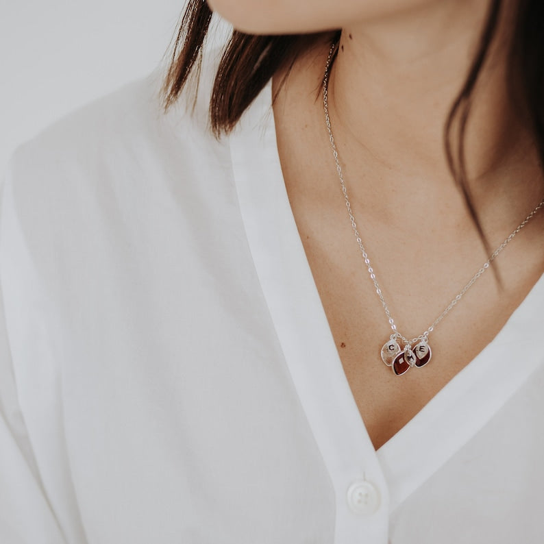 Combined Family Birthstones & Initials Necklace