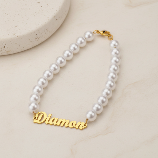 Personalized Name Pearl Beaded Bracelet