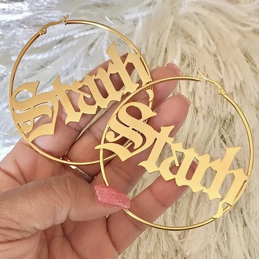 Personalized Old English Name Hoop Earrings