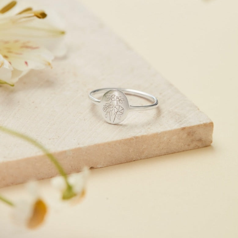 Personalized Birth Flower Signet Ring