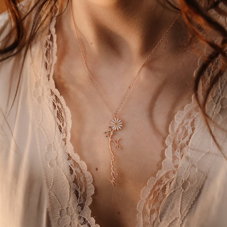 Personalized Birth Flower Name Necklace
