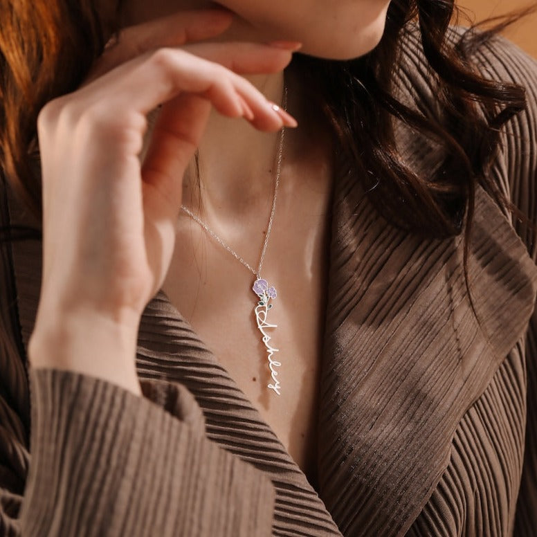 Personalized Birth Flower Name Necklace