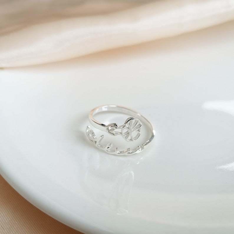 Custom Name Birth Flower Ring 925 Sterling Silver