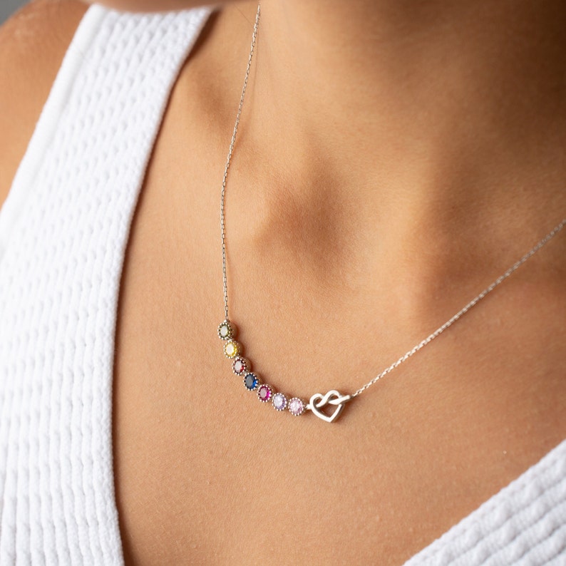 Combined Birthstone Heart Necklace