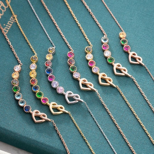 Combined Birthstone Heart Necklace