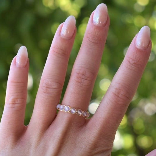 Dainty Beaded Healing Crystal Ring