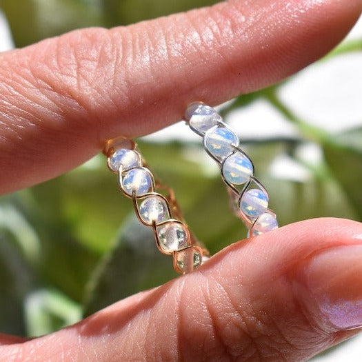 Dainty Beaded Healing Crystal Ring