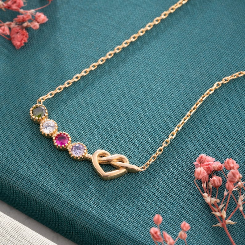 Combined Birthstone Heart Necklace