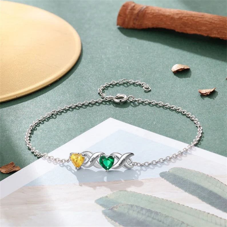 Custom Combined Birthstones Bracelet with Names