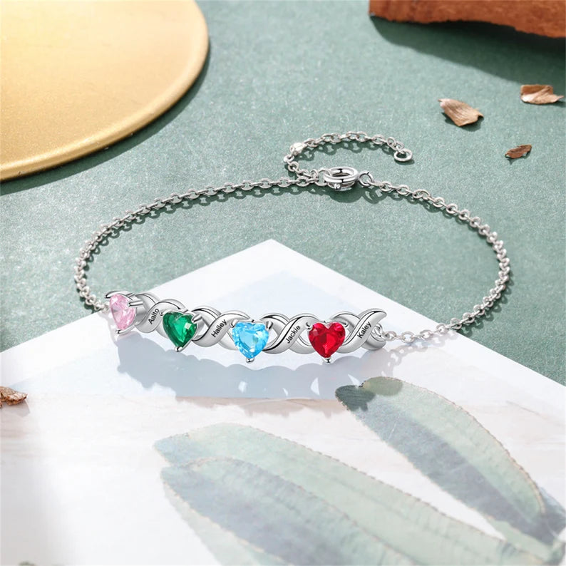 Custom Combined Birthstones Bracelet with Names