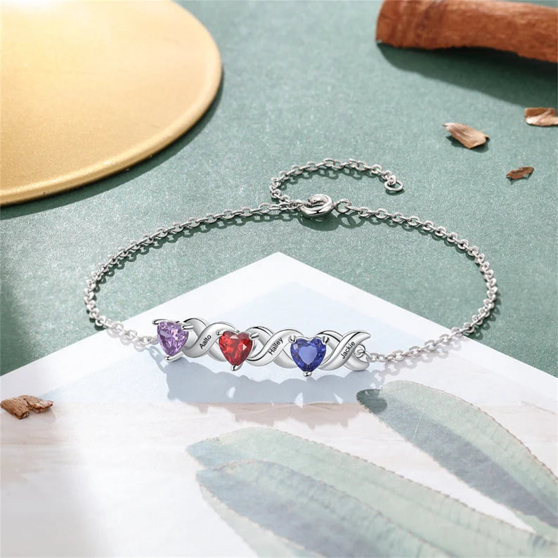 Custom Combined Birthstones Bracelet with Names