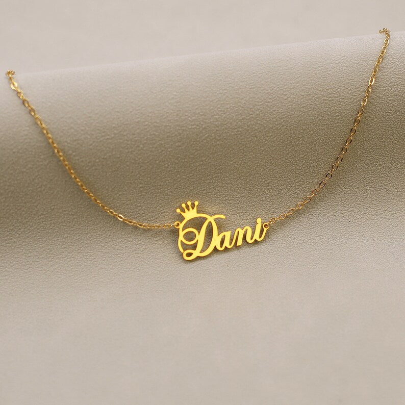 Personalized Dainty Name Crown Necklace