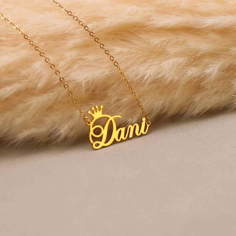 Personalized Dainty Name Crown Necklace