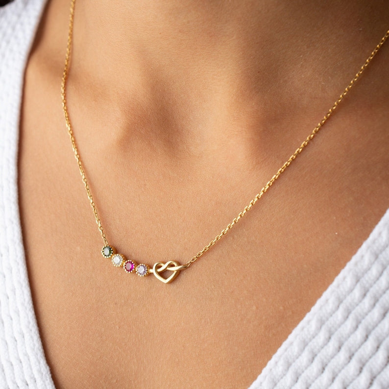 Combined Birthstone Heart Necklace