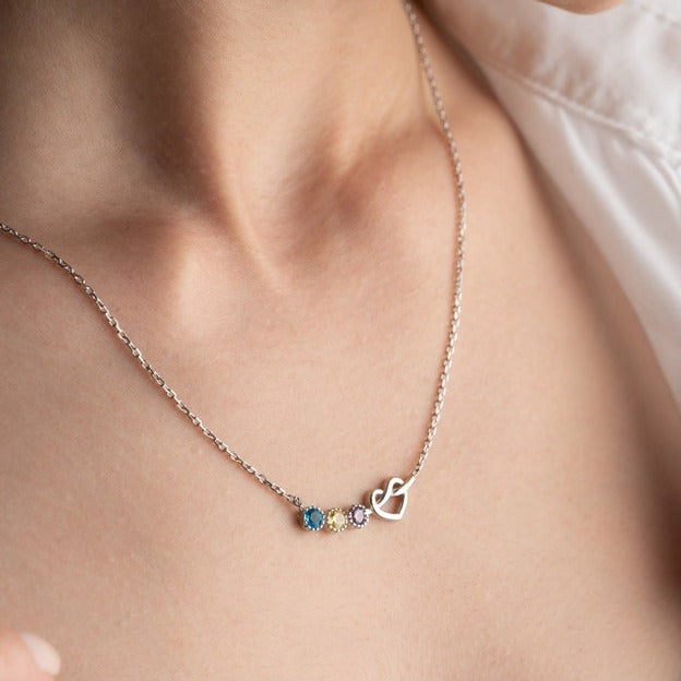 Combined Birthstone Heart Necklace