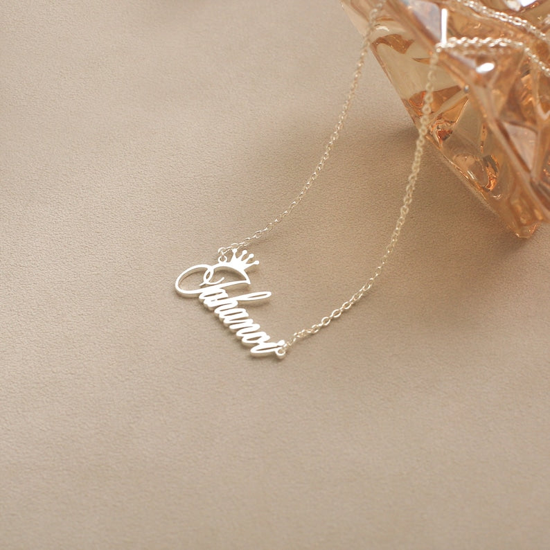 Personalized Dainty Name Crown Necklace