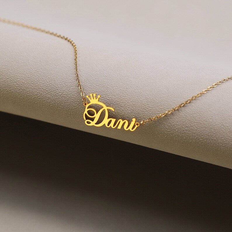 Personalized Dainty Name Crown Necklace