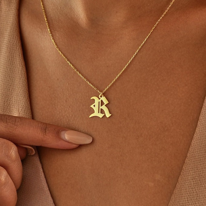 Personalized Old English Initial Necklace