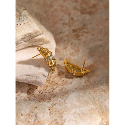 Golden French Croissant Stud Earrings