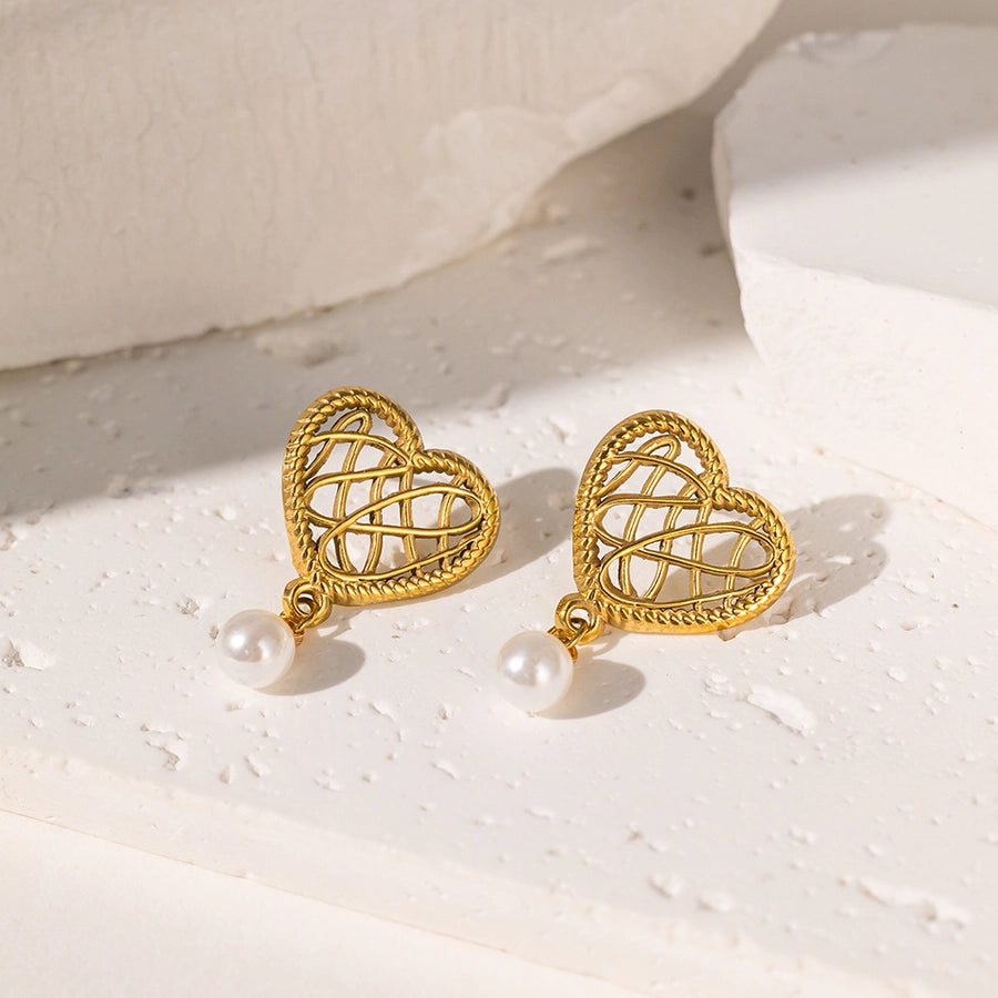 Art Golden Heart Stud Earrings