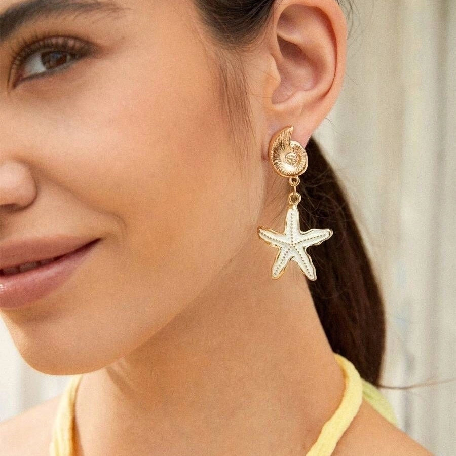 Beachy Starfish Art Dangle Earrings