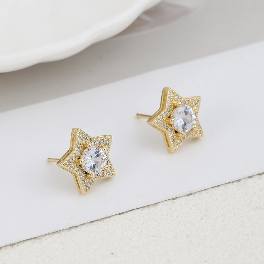 Amber Crystal Star Stud Earrings