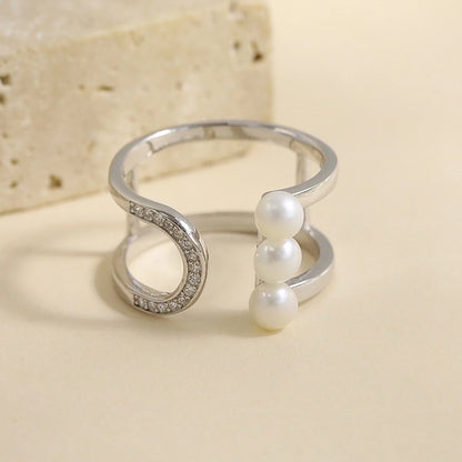 Celina Silver Pearl Open Ring