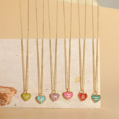 Candy Heart Enamel Zodiac Pendant Necklace