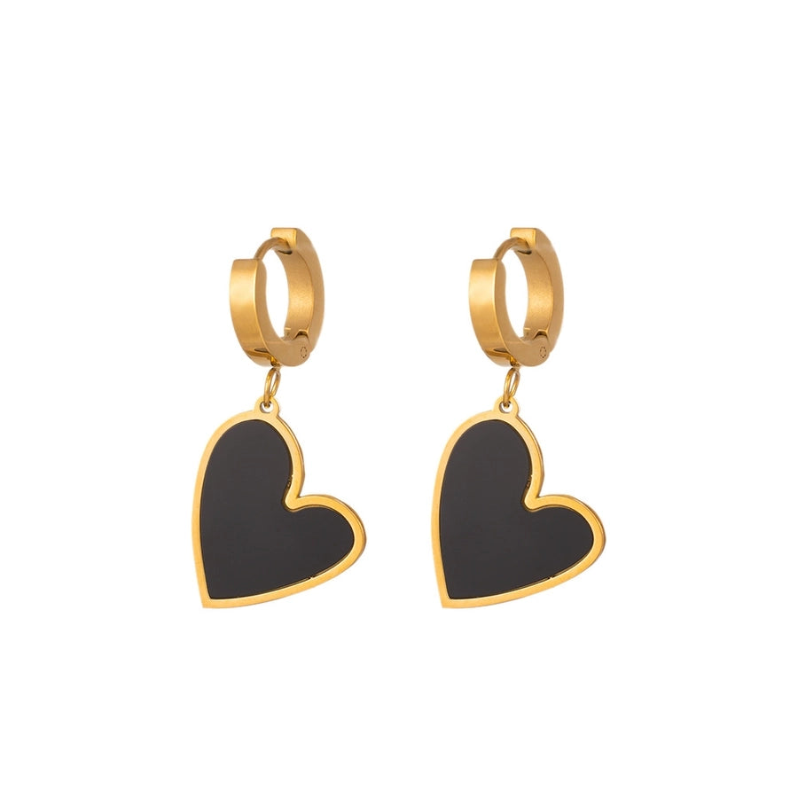 Black Heart Charm Hoop Earrings