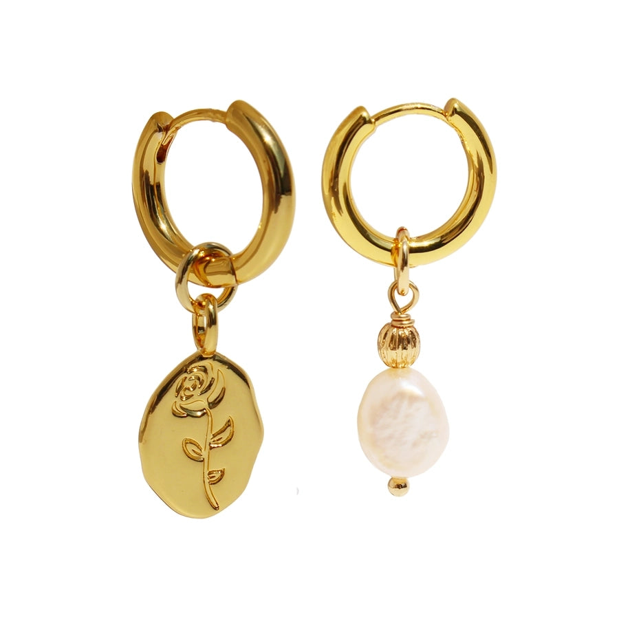 Pearl & Stamp Charm Hoop Earrings