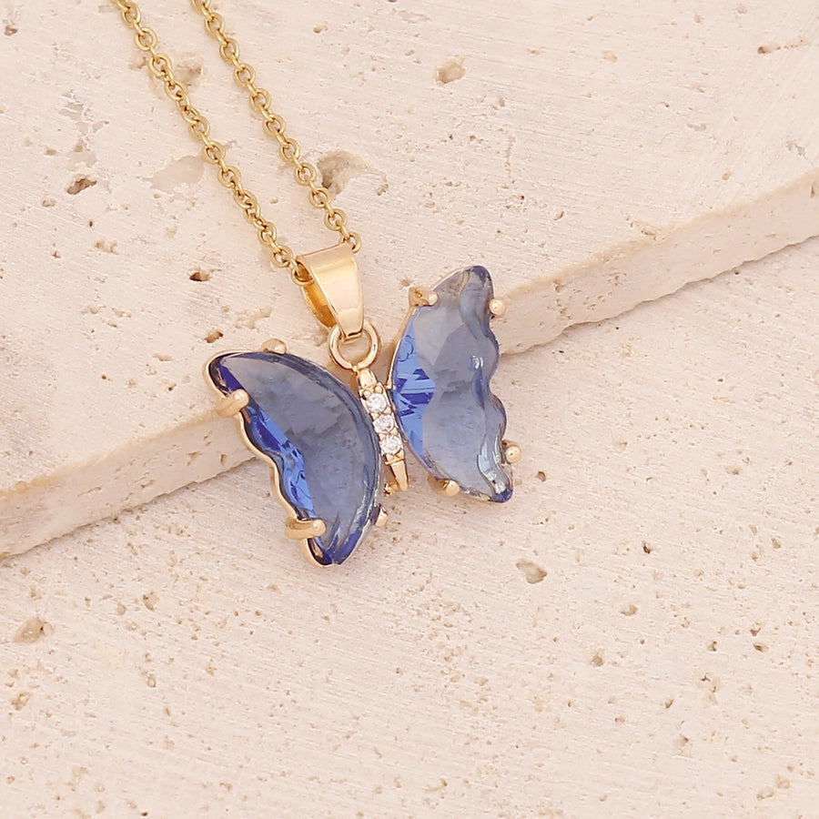 Dainty Crystal Butterfly Pendant Necklace