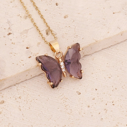 Dainty Crystal Butterfly Pendant Necklace