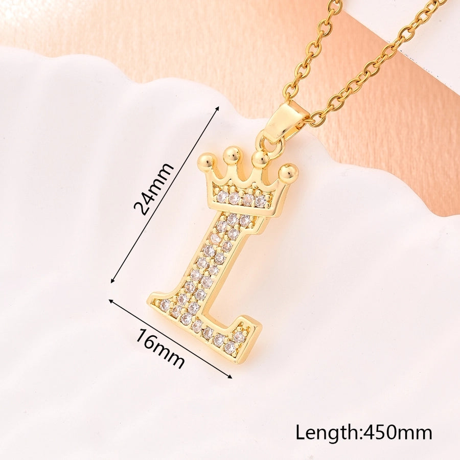 Crystal Crown Initial Pendant Necklace