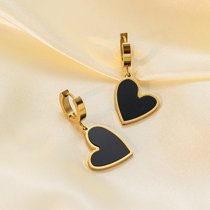 Black Heart Charm Hoop Earrings