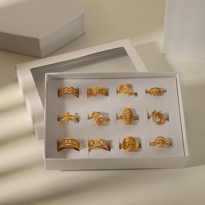 Aurelia Golden Open Rings Set of 12