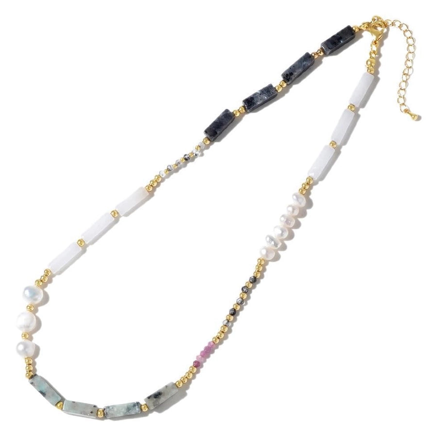 Boho Gemstone & Pearl Beaded Necklace