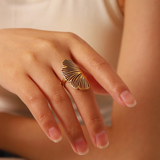 Gingko Leaf Hollow Adjustable Ring