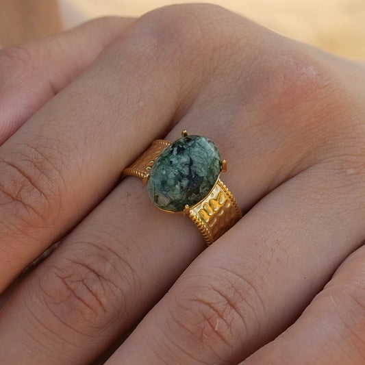 Vintage Moss Agate Open Ring