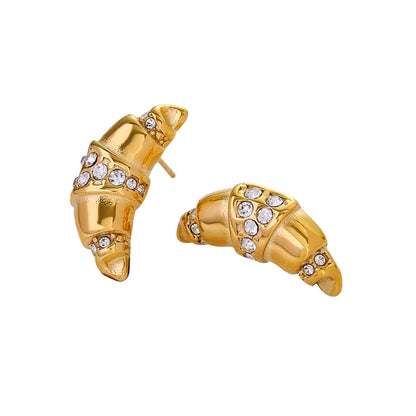 Golden French Croissant Stud Earrings