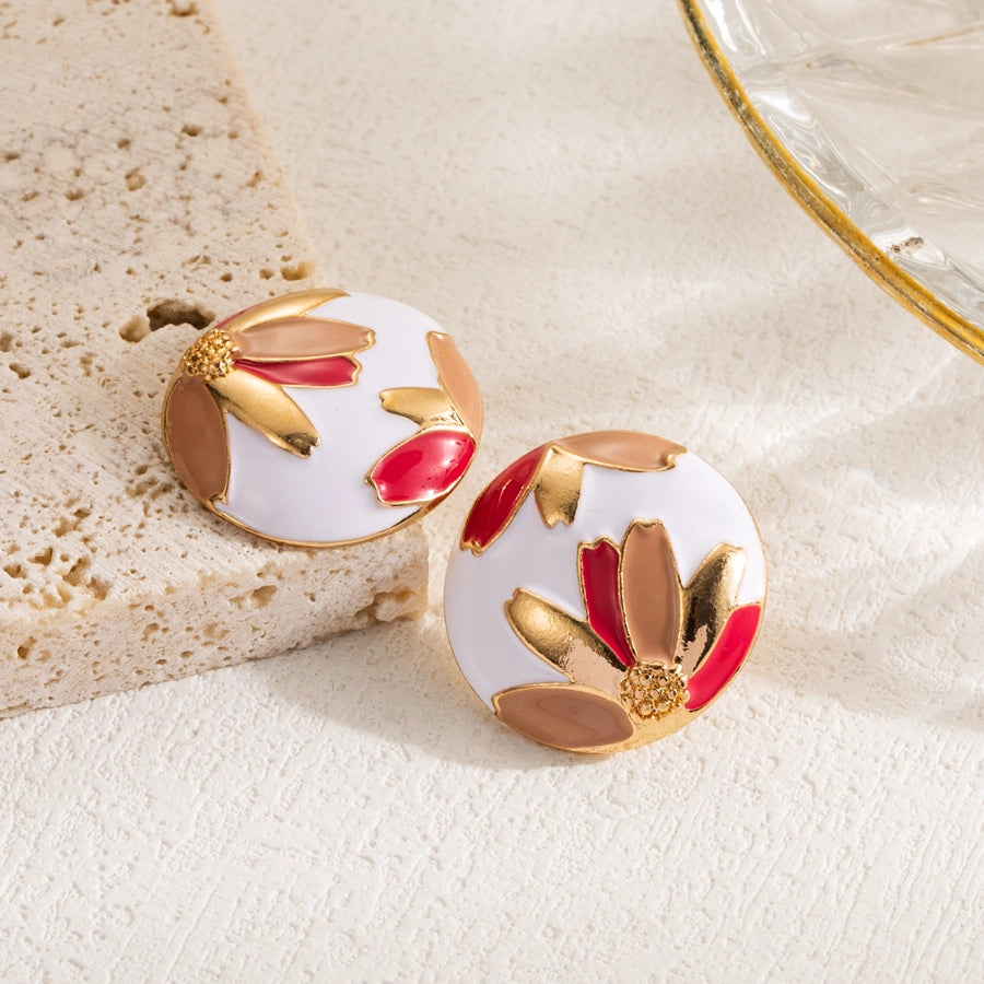 Floral Art Enamel Stud Earrings