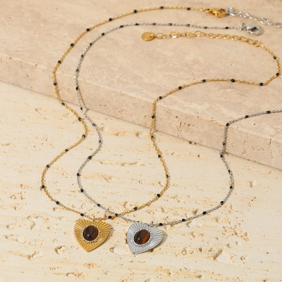 Heart Tiger Eye Pendant Necklace