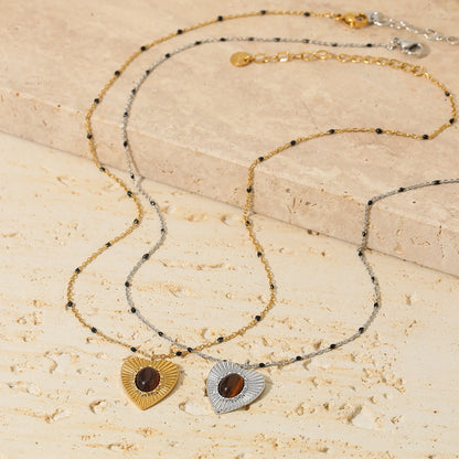 Heart Tiger Eye Pendant Necklace