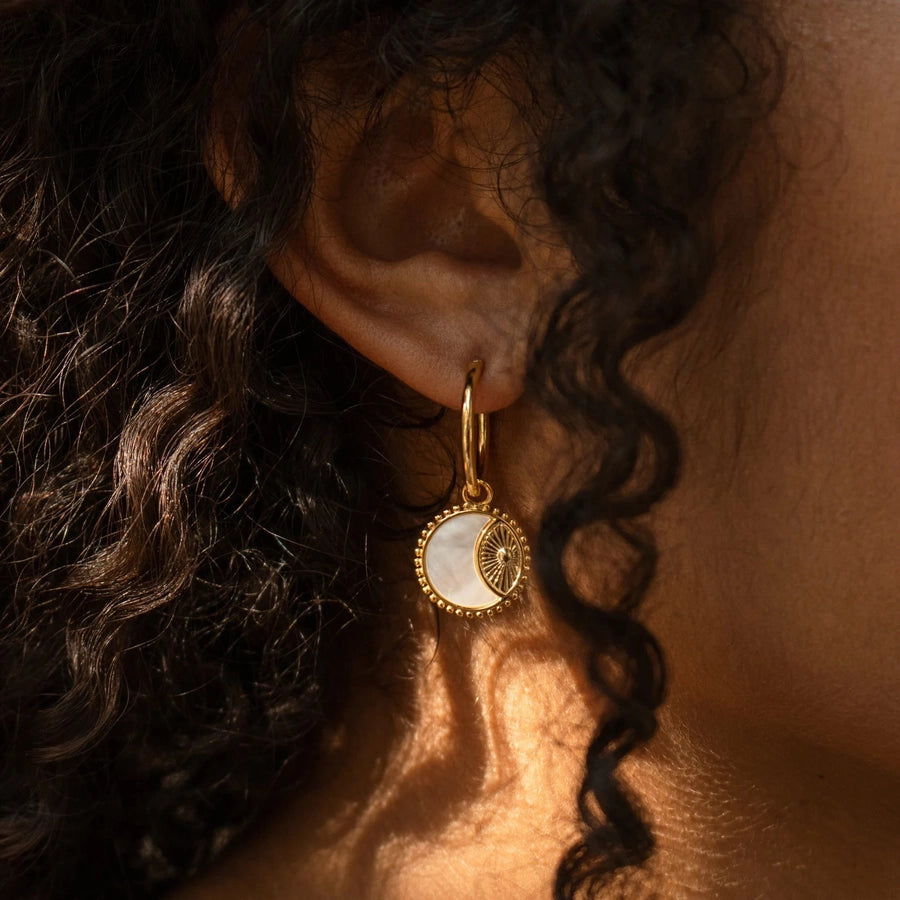 Sun & Moon Shell Charm Hoop Earrings